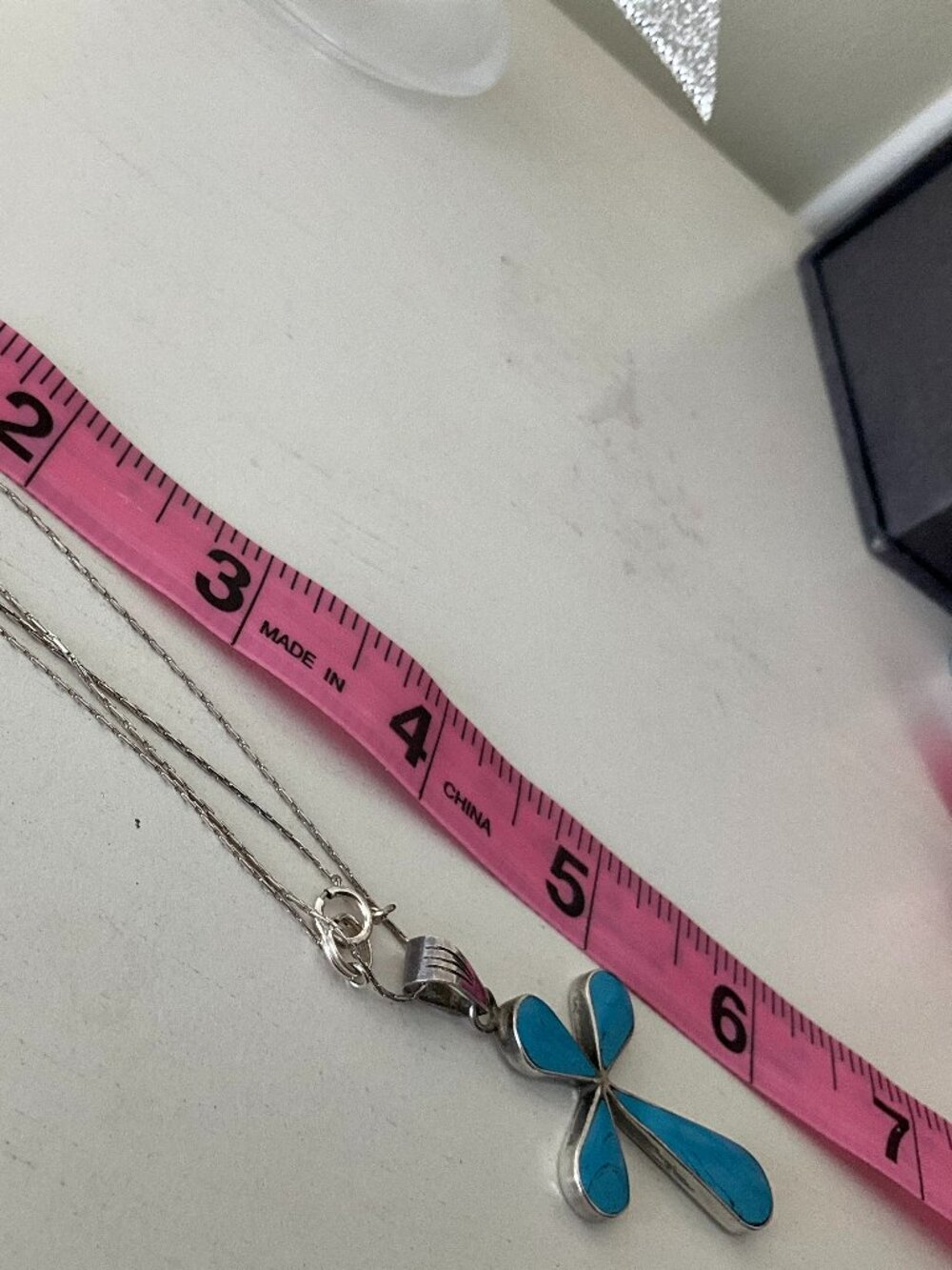 Vintage 925 silver and turquoise cross with chain - Picture 5 of 5